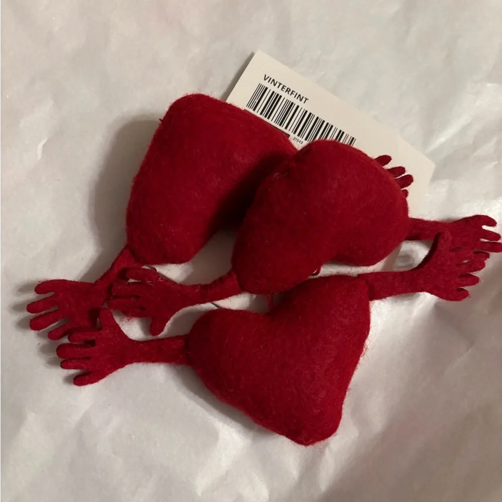 3-pc IKEA Red Heart tree Ornaments Valentine’s Day LOVE holiday fabric decor new